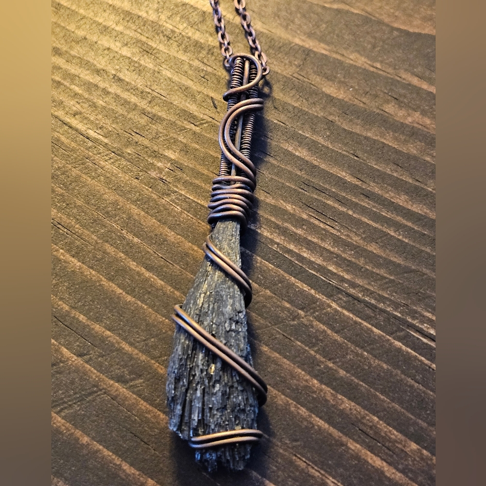 Copper Wrapped Broom Pendant Necklace